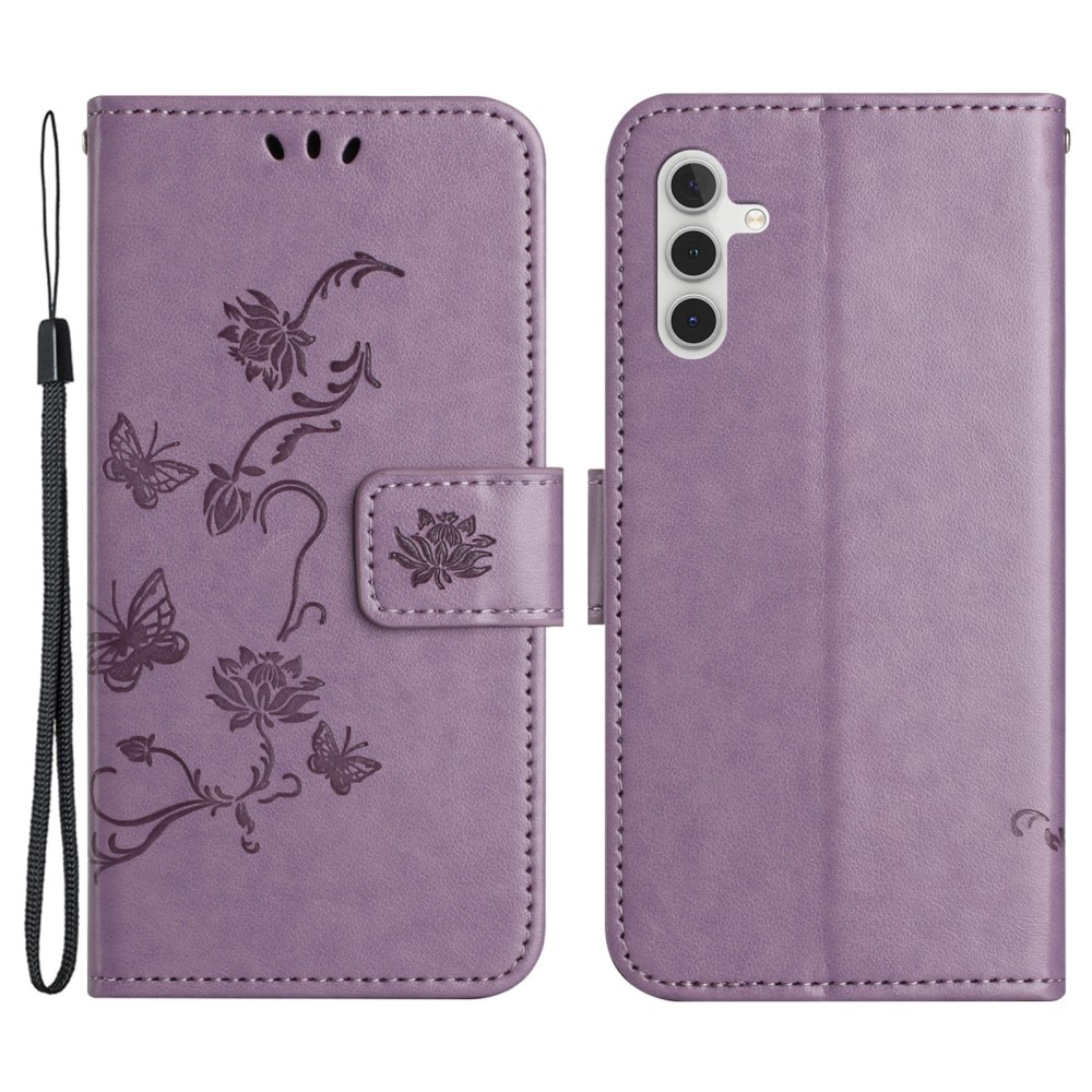 Étui en cuir à papillons pour Samsung Galaxy S24 FE, Violet