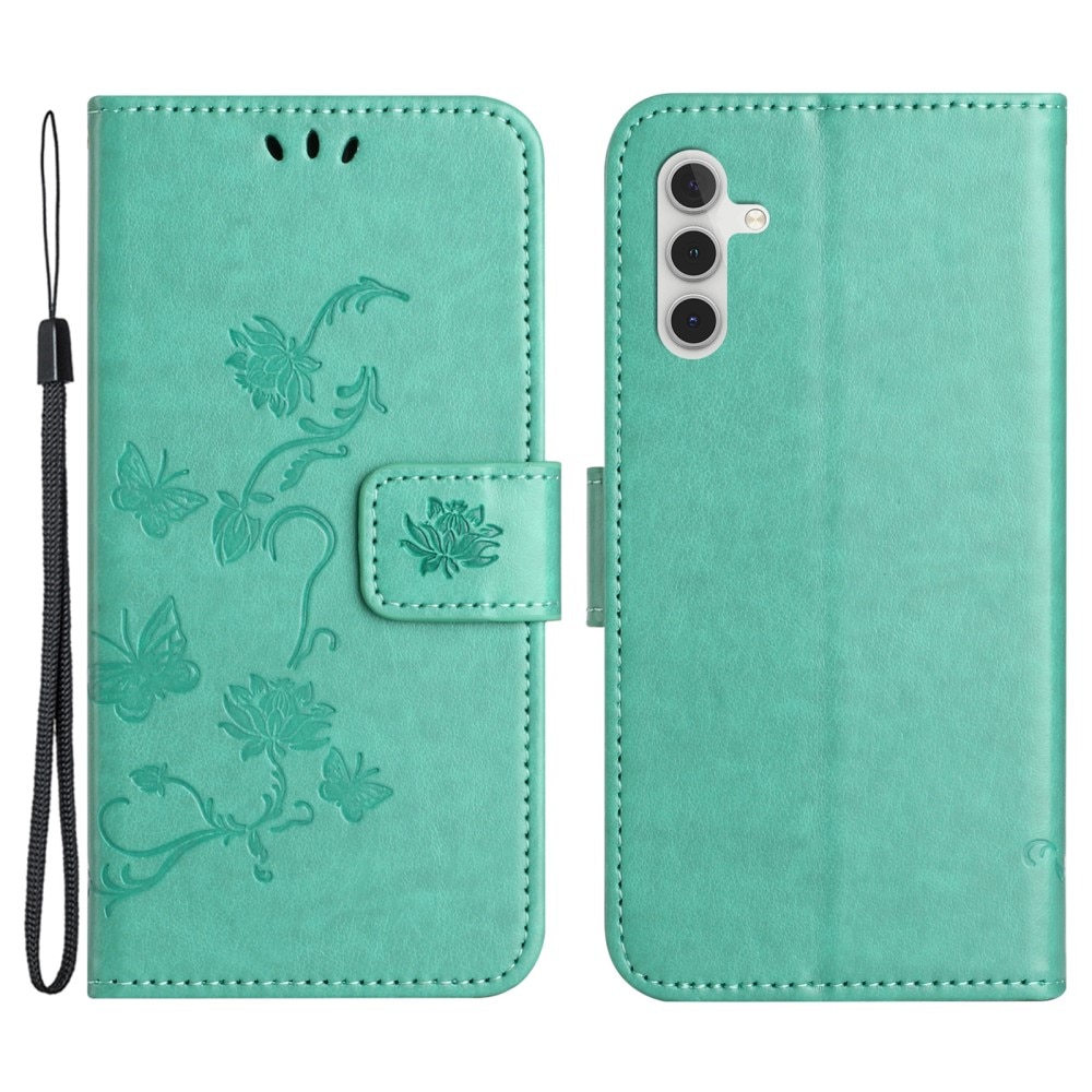 Étui en cuir à papillons pour Samsung Galaxy S24 FE, Vert