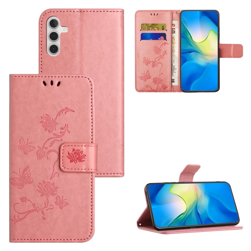 Étui en cuir à papillons pour Samsung Galaxy S24 FE, Vert