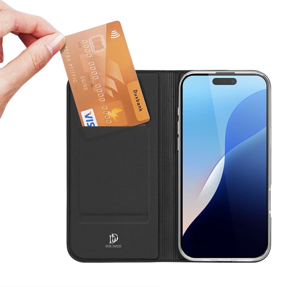 Étui portefeuille Skin Pro Series iPhone 16 Pro, Noir