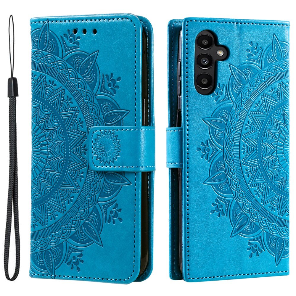 Étui en cuir Mandala Samsung Galaxy S24 FE, bleu