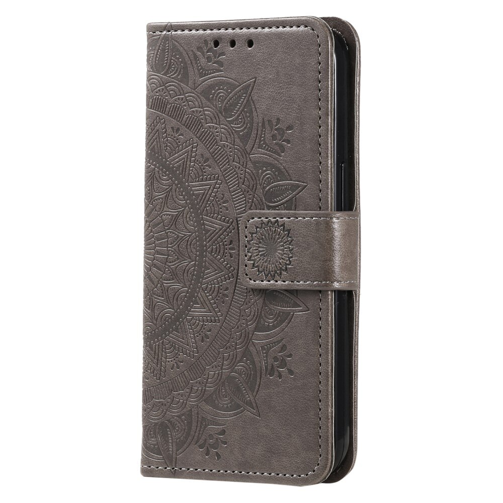 Étui en cuir Mandala Samsung Galaxy S24 FE, gris