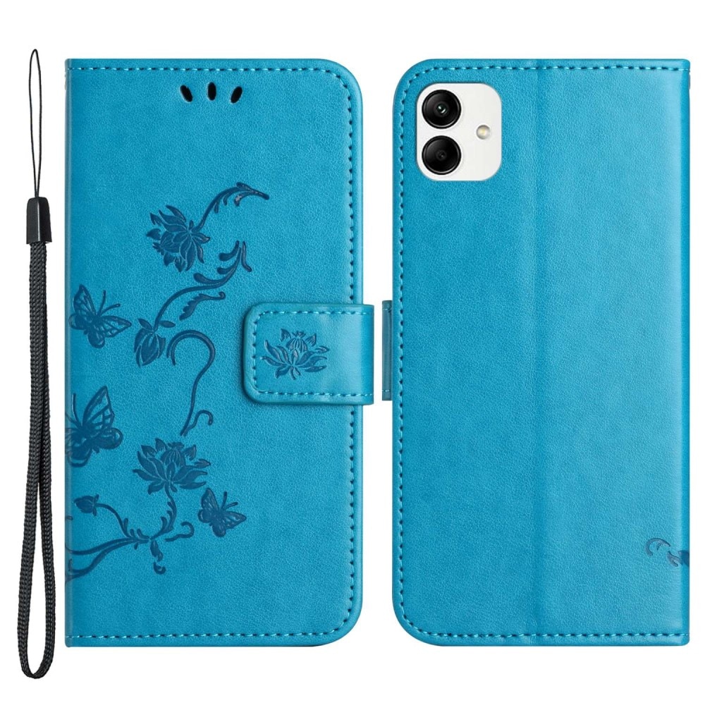 Étui en cuir à papillons pour Samsung Galaxy A04, Bleu