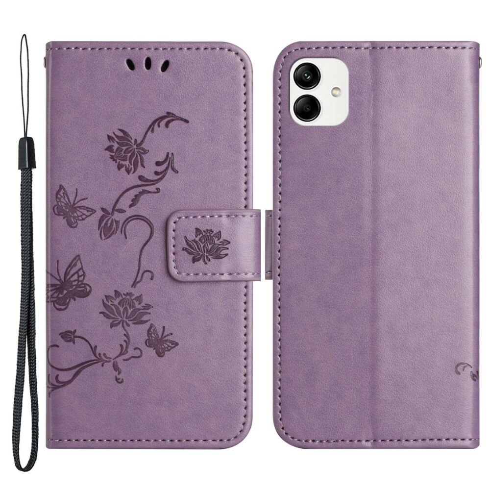 Étui en cuir à papillons pour Samsung Galaxy A04, Violet