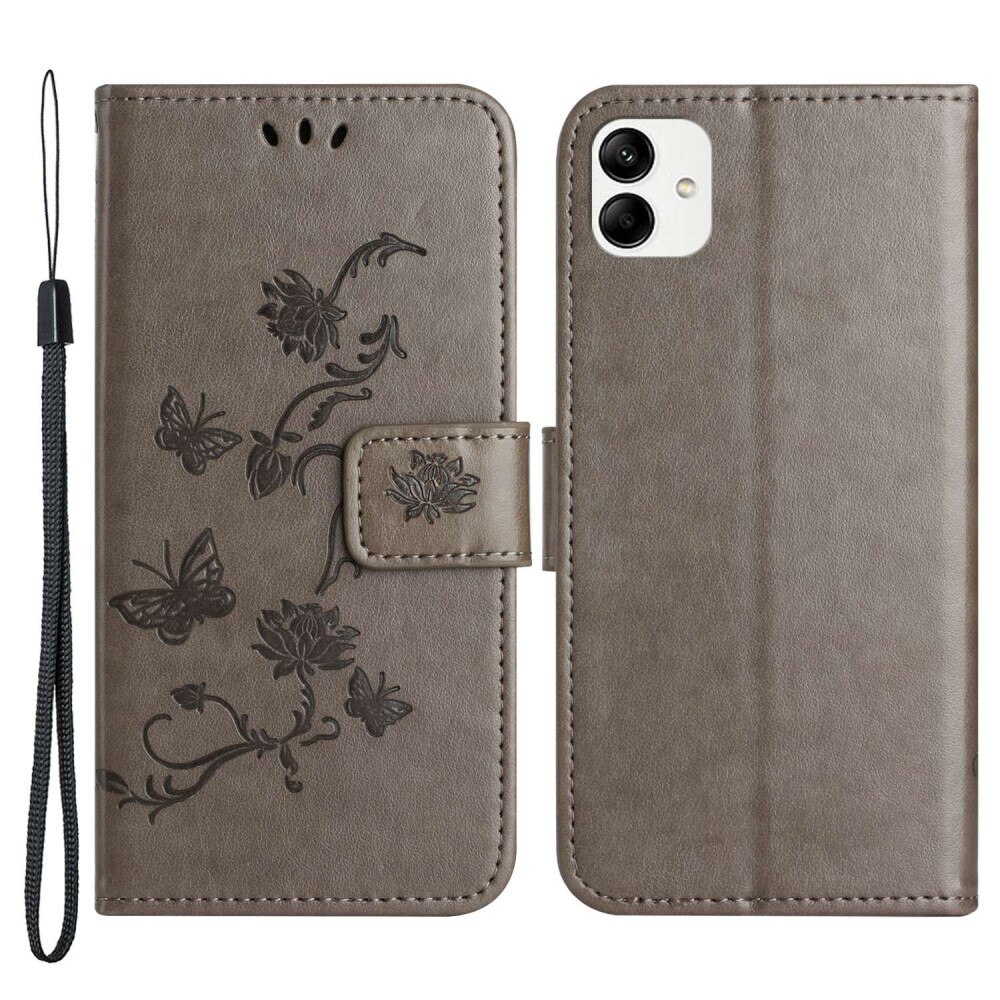 Étui en cuir à papillons pour Samsung Galaxy A04, Gris