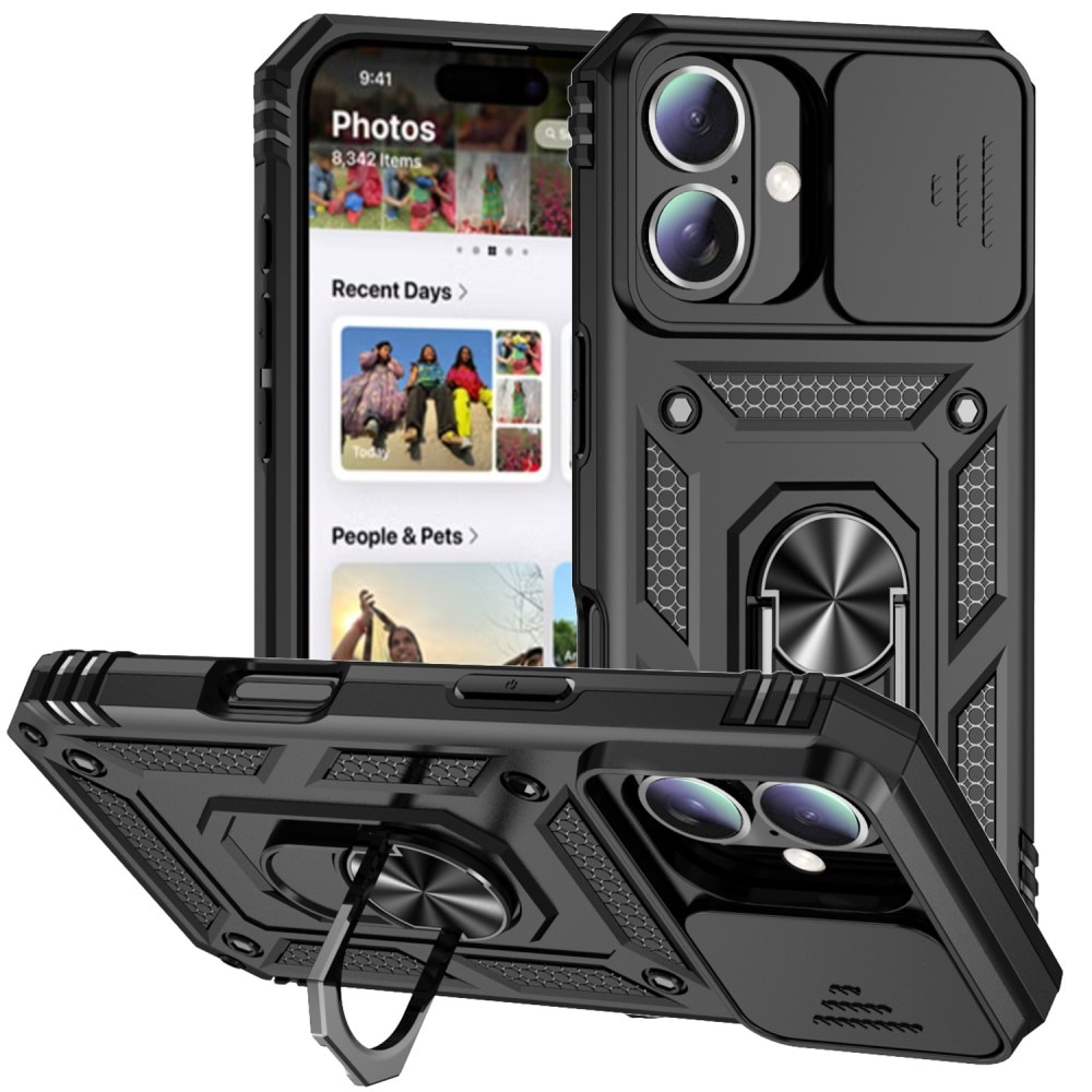 Coque Hybride Ring avec Protège Caméra iPhone 16e, Noir