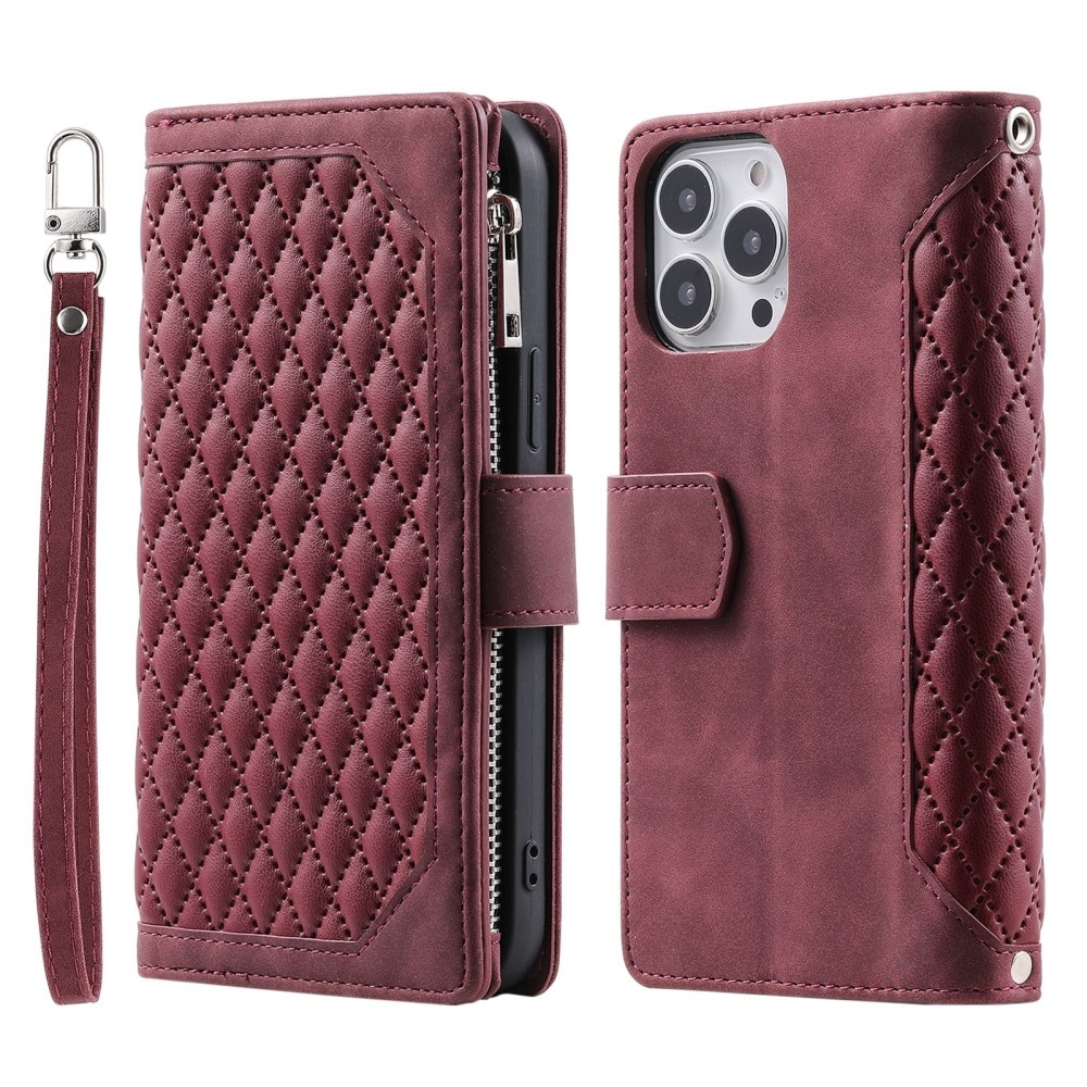 Étui portefeuille matelassée pour iPhone 16 Pro Max, Rouge
