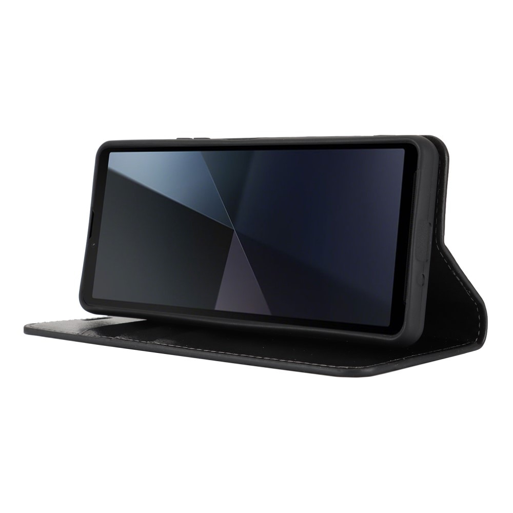Coque portefeuille en cuir Veritable Sony Xperia 10 VII, Noir
