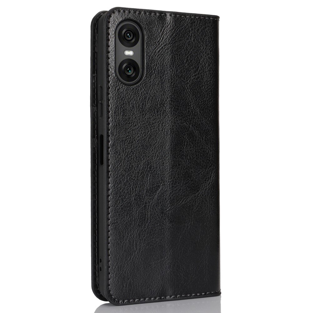 Coque portefeuille en cuir Veritable Sony Xperia 10 VI, Noir