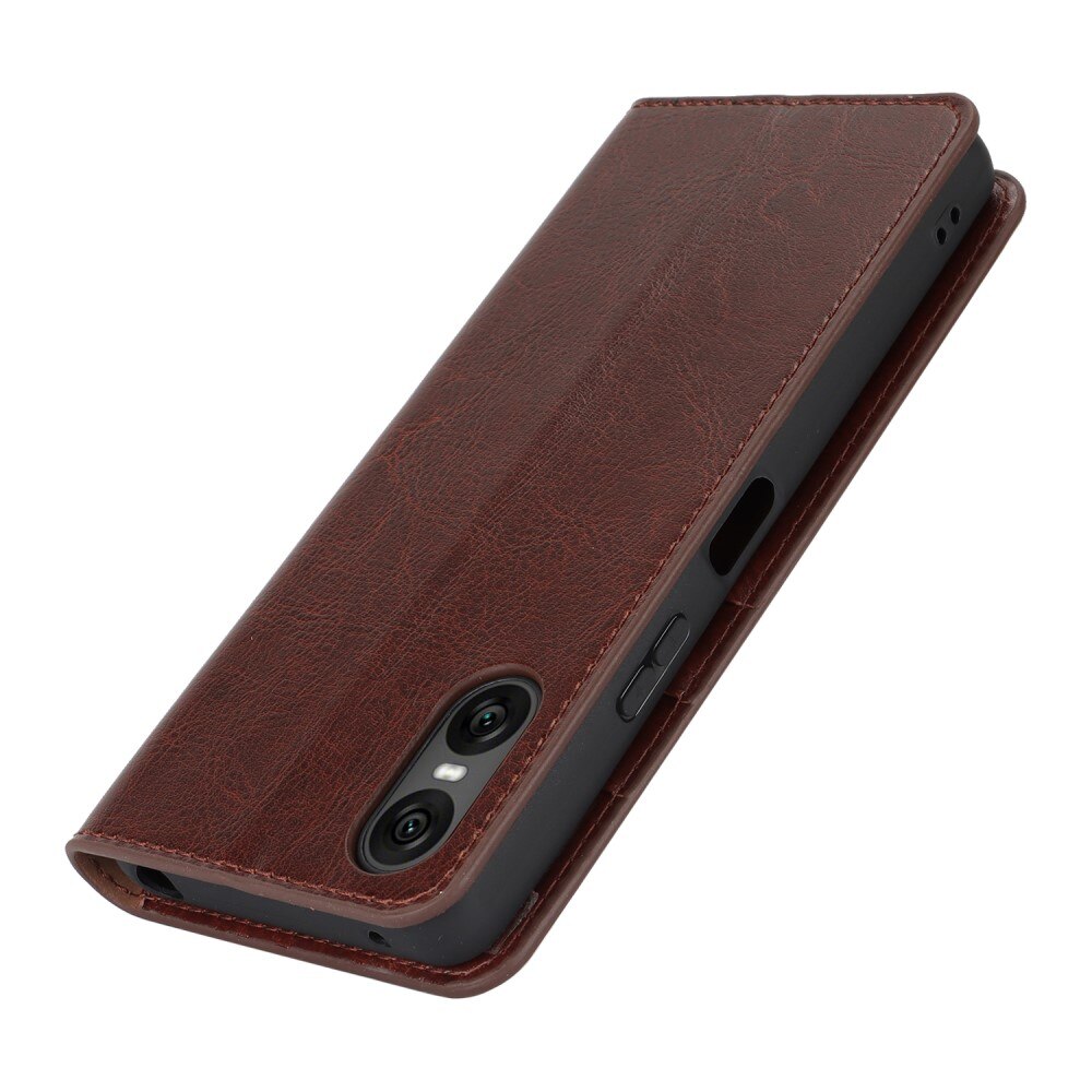 Coque portefeuille en cuir Veritable Sony Xperia 10 VI, Marron foncé