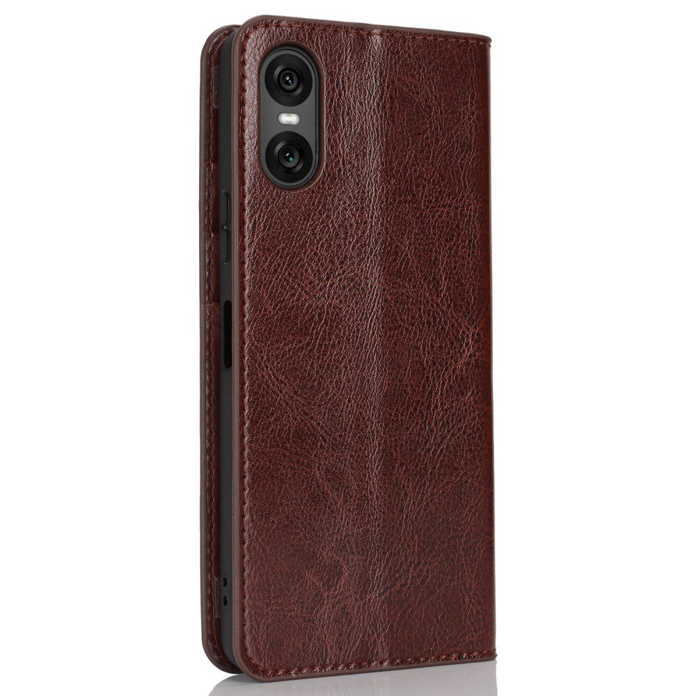 Coque portefeuille en cuir Veritable Sony Xperia 10 VI, Marron foncé