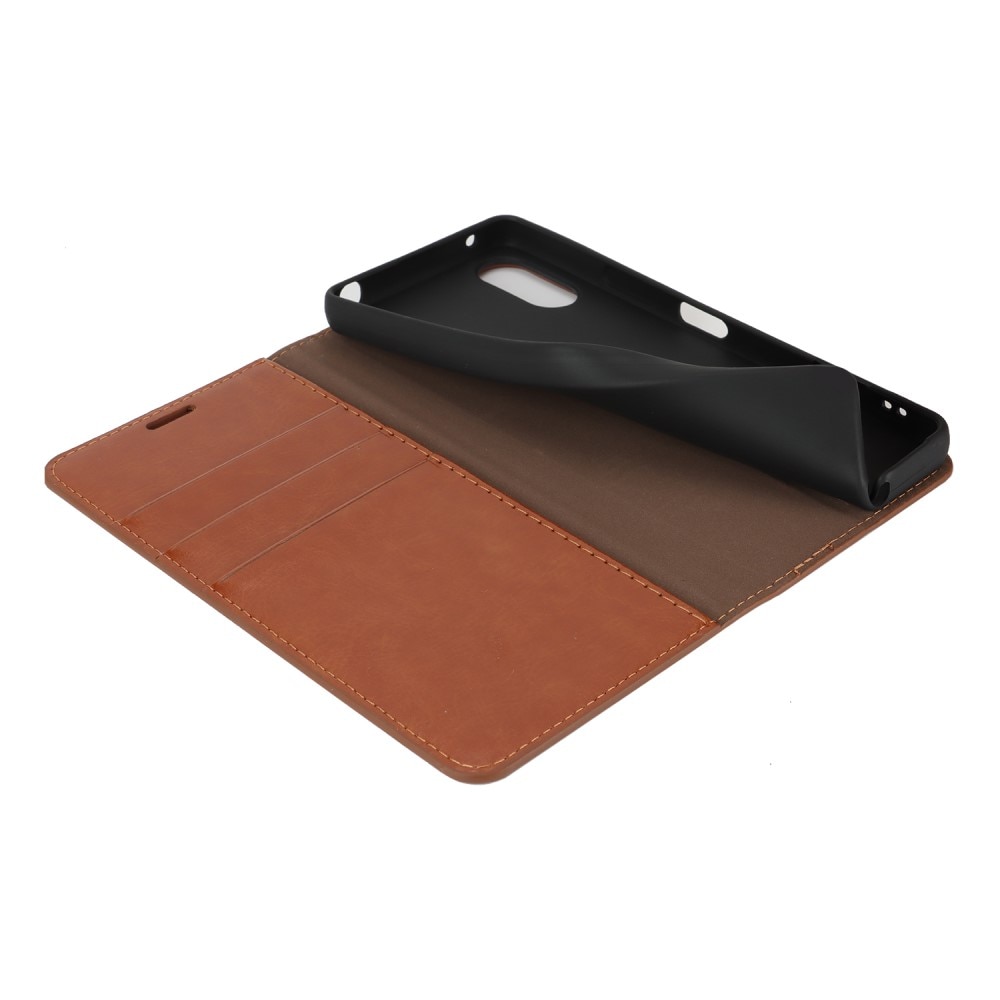 Coque portefeuille en cuir Veritable Sony Xperia 10 VI, Marron