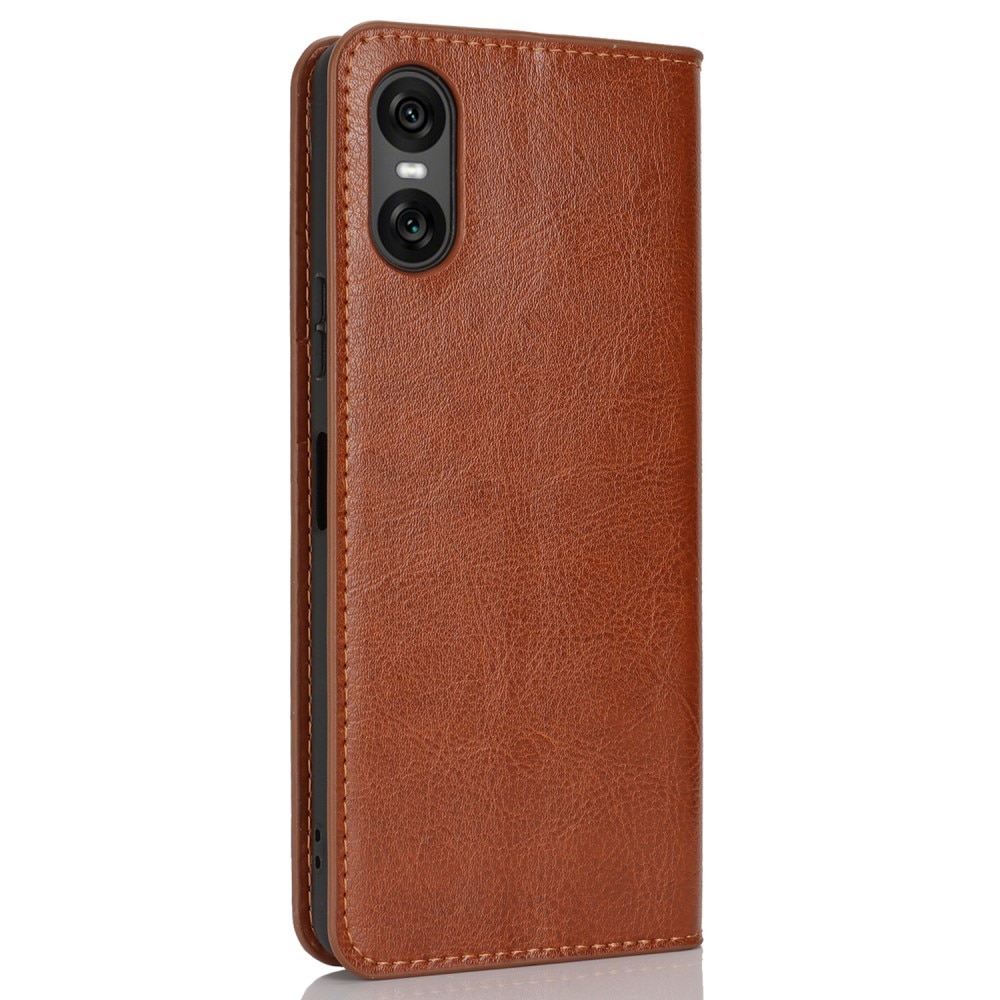 Coque portefeuille en cuir Veritable Sony Xperia 10 VI, Marron