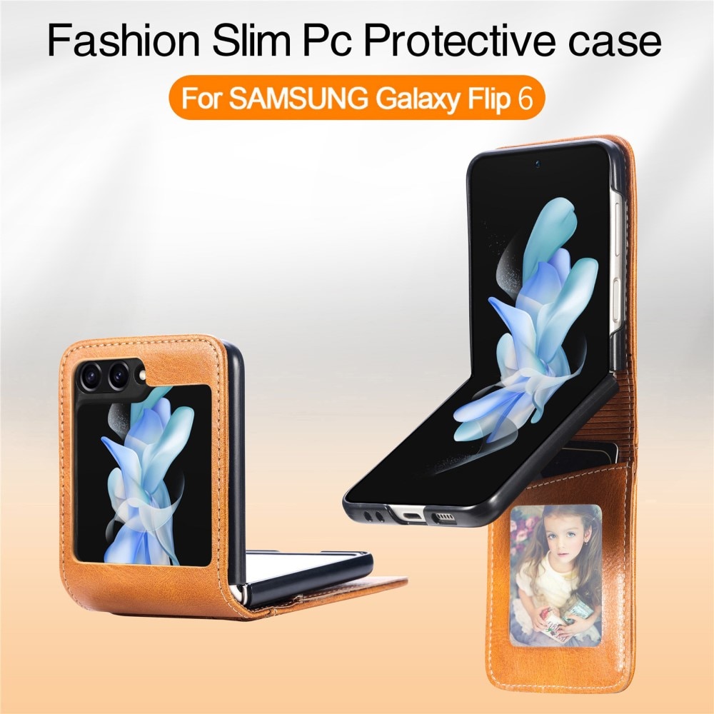 Coque portefeuille Samsung Galaxy Z Flip 6, cognac