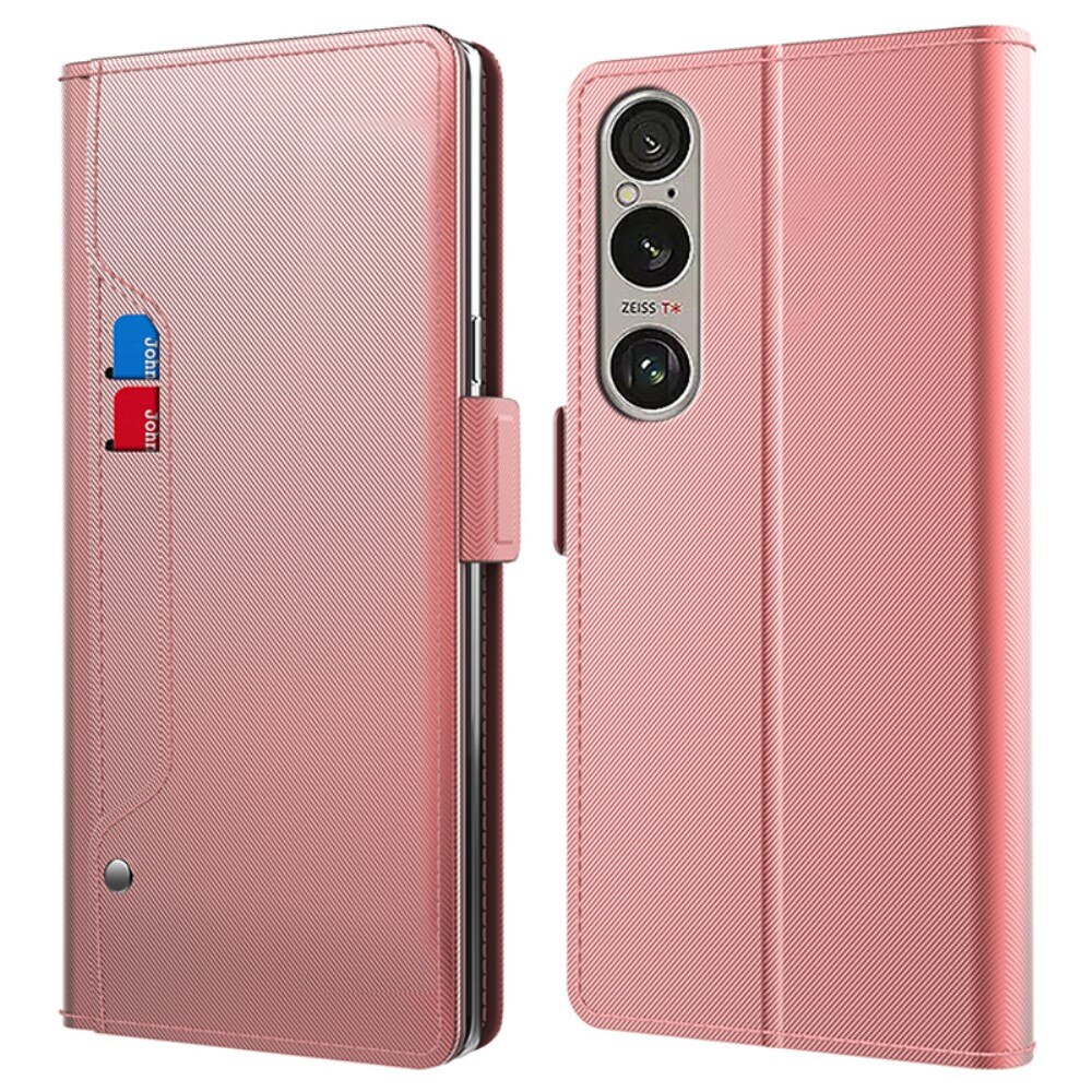 Étui portefeuille Miroir Sony Xperia 1 VI, rose doré