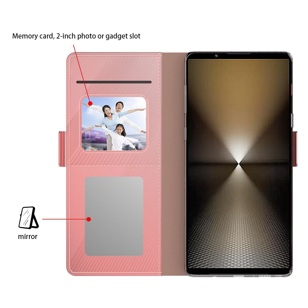 Étui portefeuille Miroir Sony Xperia 1 VI, rose doré