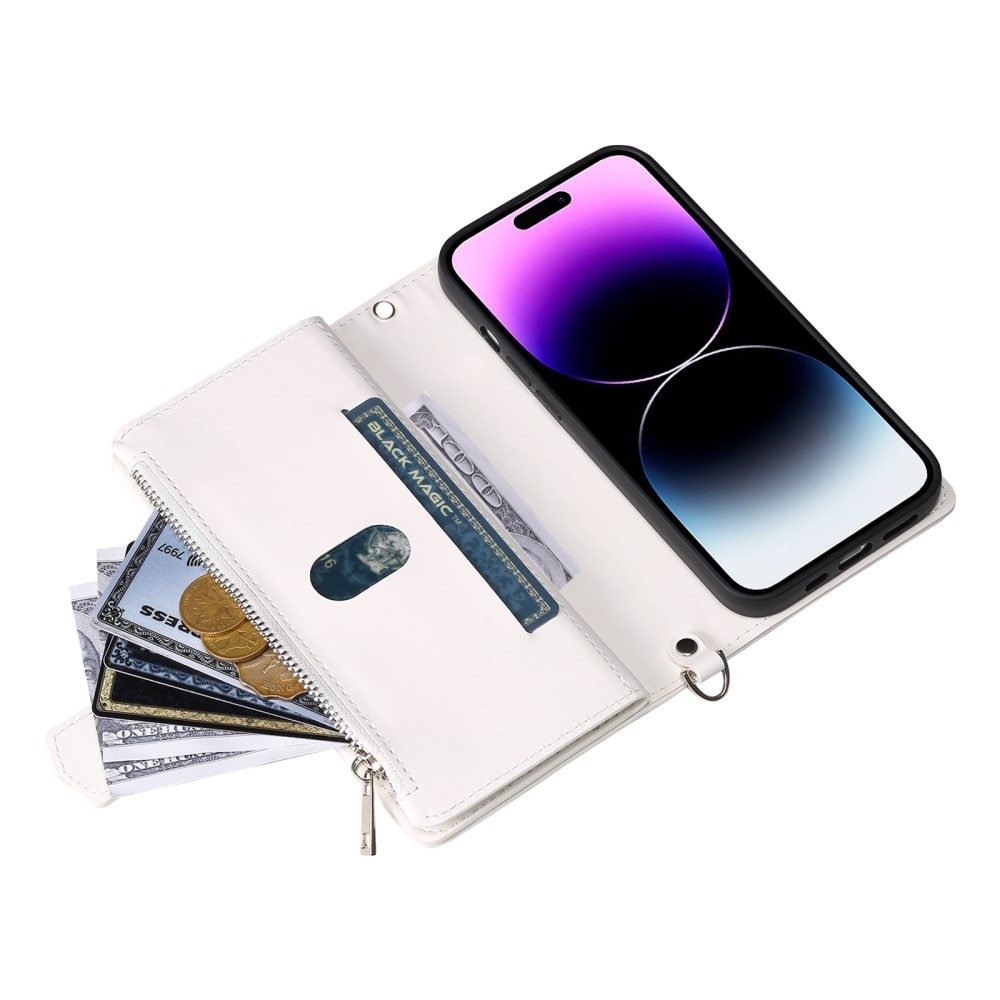 Étui portefeuille matelassée pour iPhone 16, Blanc