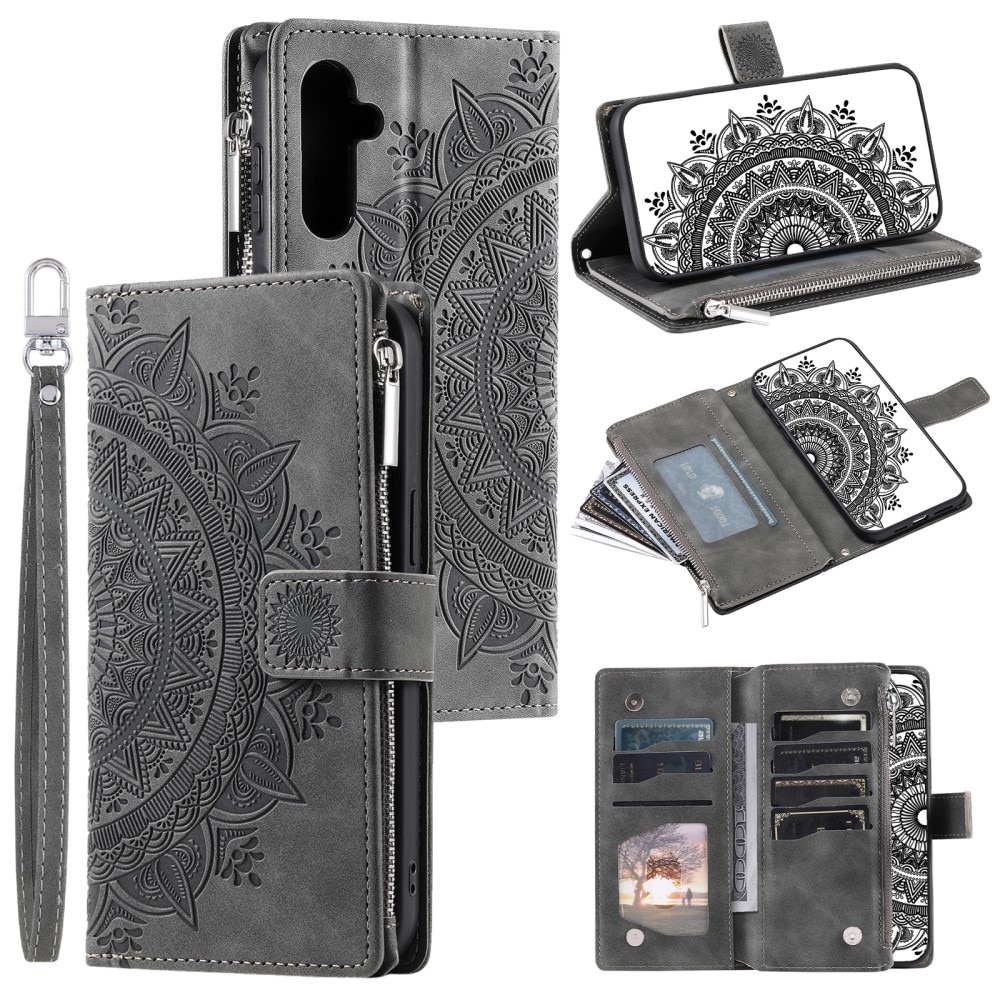 Étui portefeuille Mandala Samsung Galaxy A16, gris