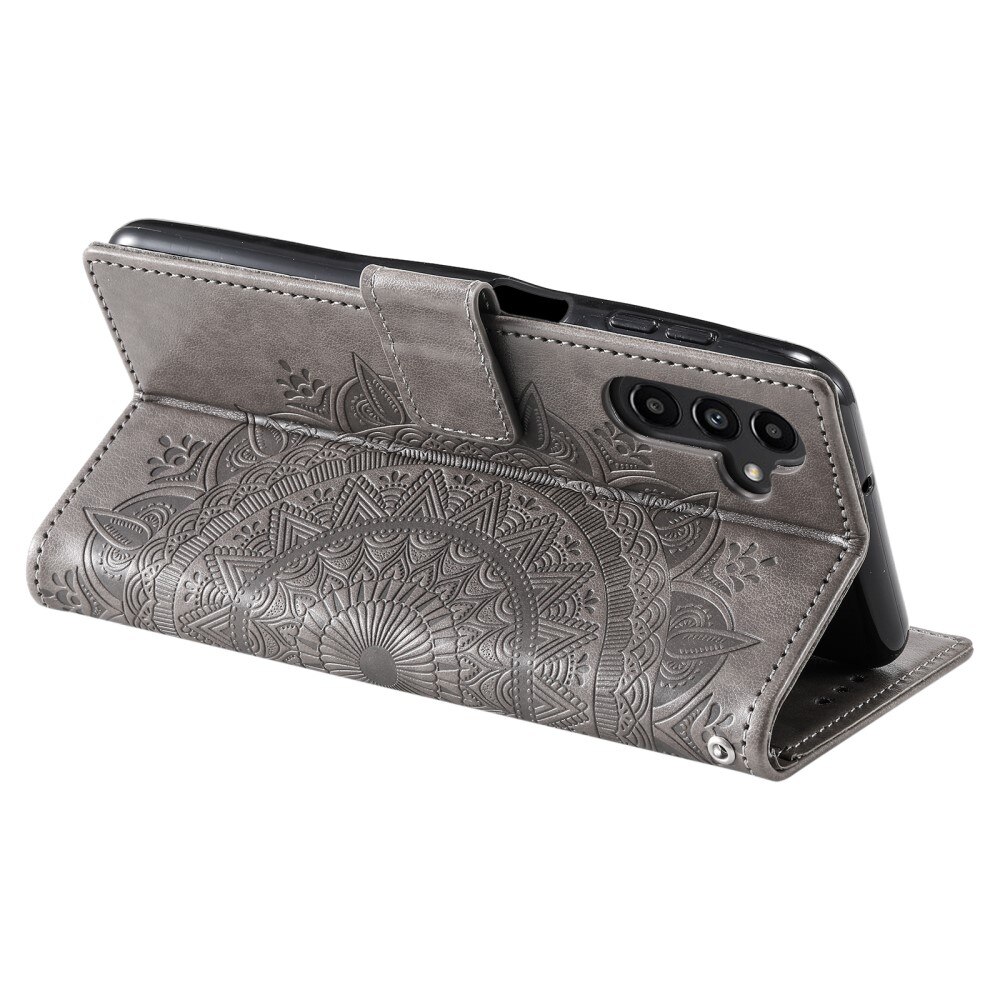 Étui en cuir Mandala Samsung Galaxy A16, gris