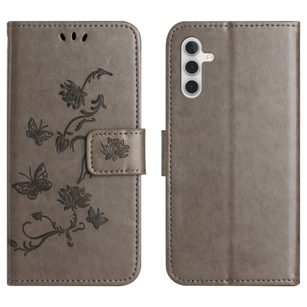 Étui en cuir à papillons pour Samsung Galaxy A16, Gris
