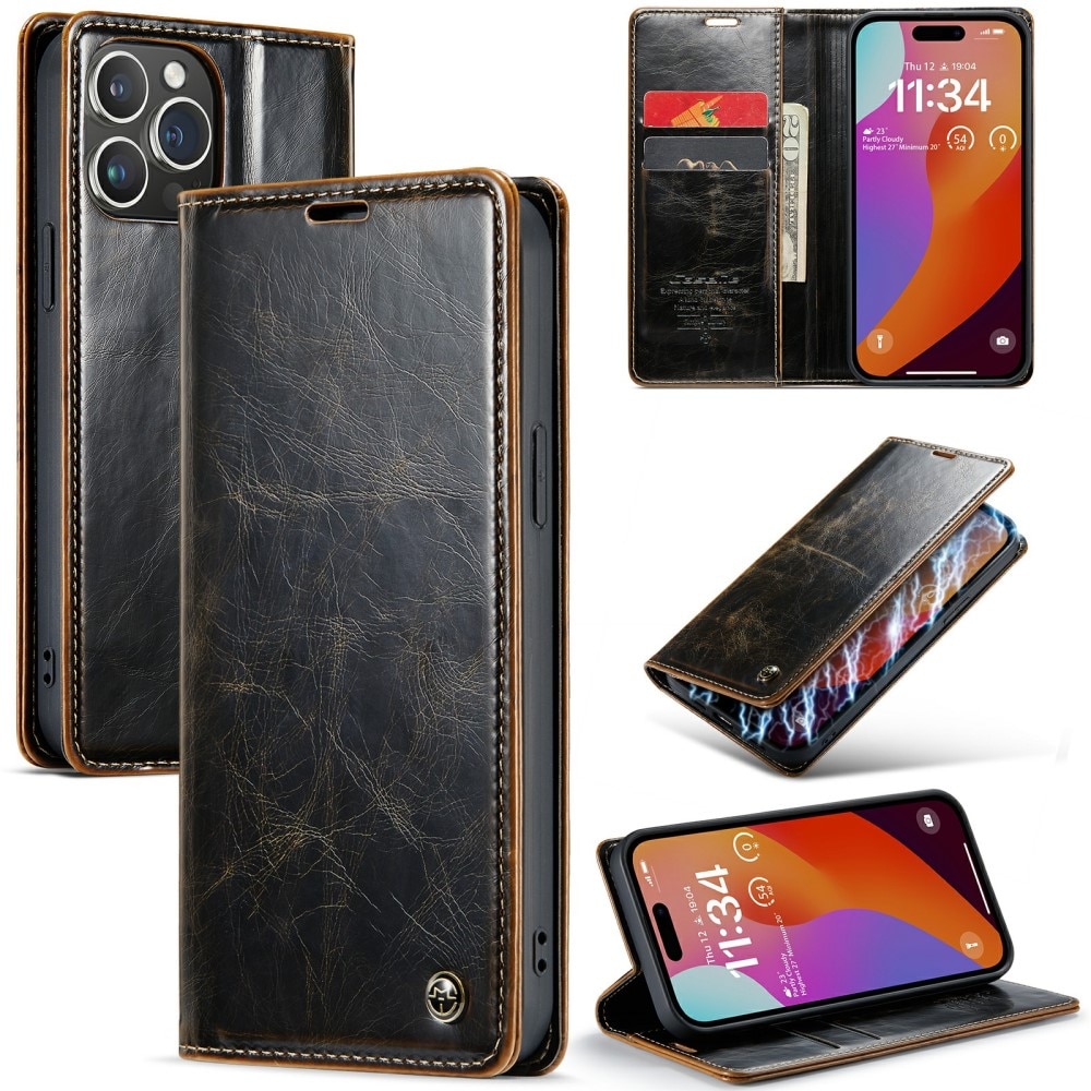 Étui en cuir iPhone 16 Pro Max, marron