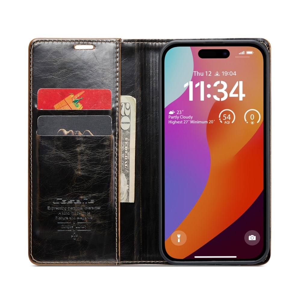 Étui en cuir iPhone 16 Pro Max, marron