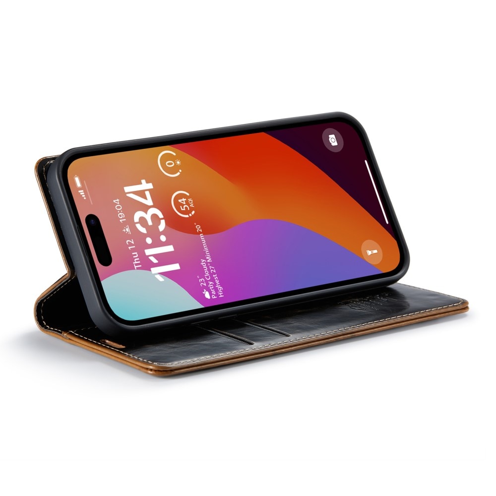 Étui en cuir iPhone 16 Pro Max, marron