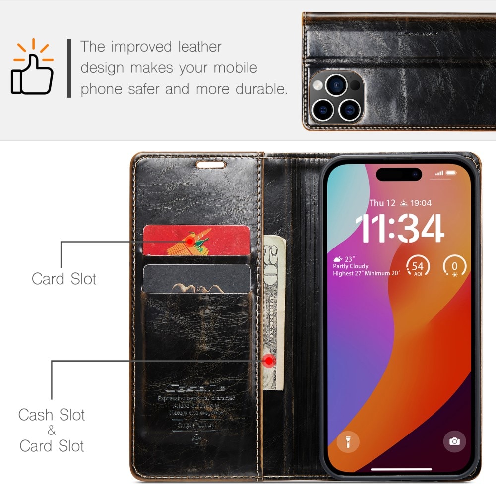Étui en cuir iPhone 16 Pro Max, marron