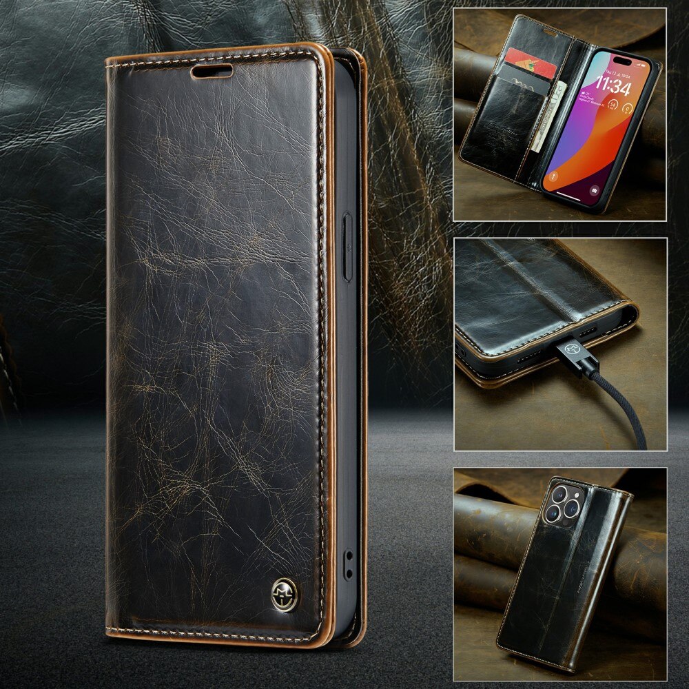 Étui en cuir iPhone 16 Pro Max, marron