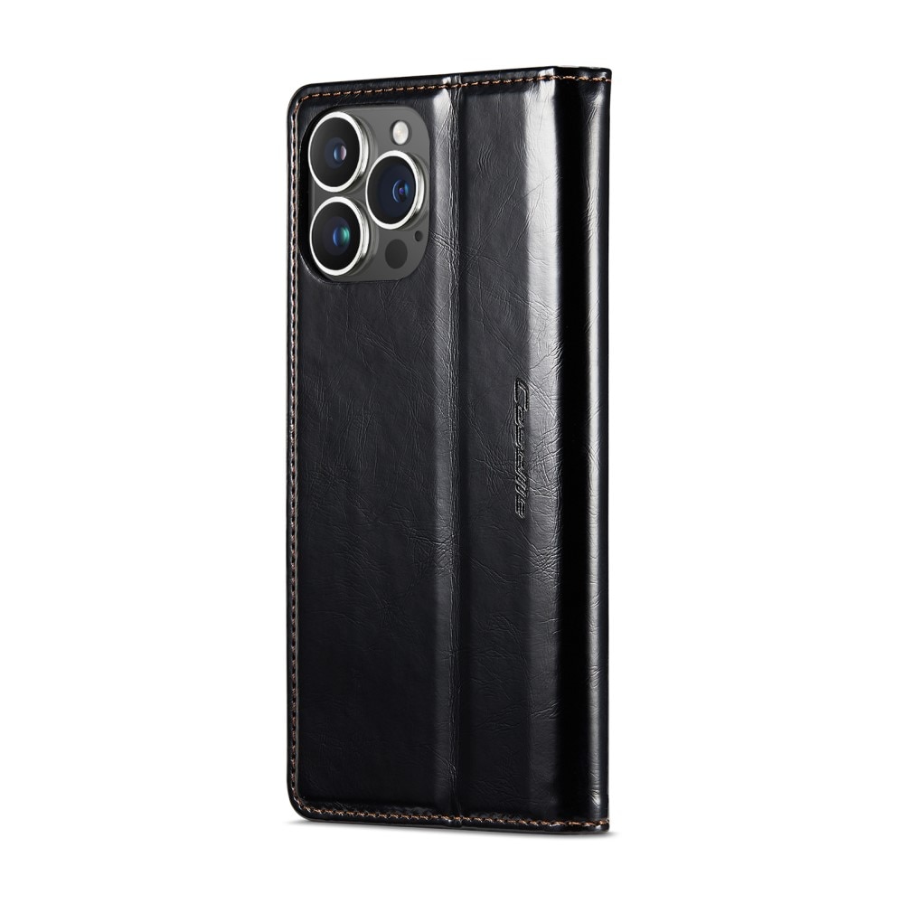 Étui en cuir iPhone 16 Pro Max, noir