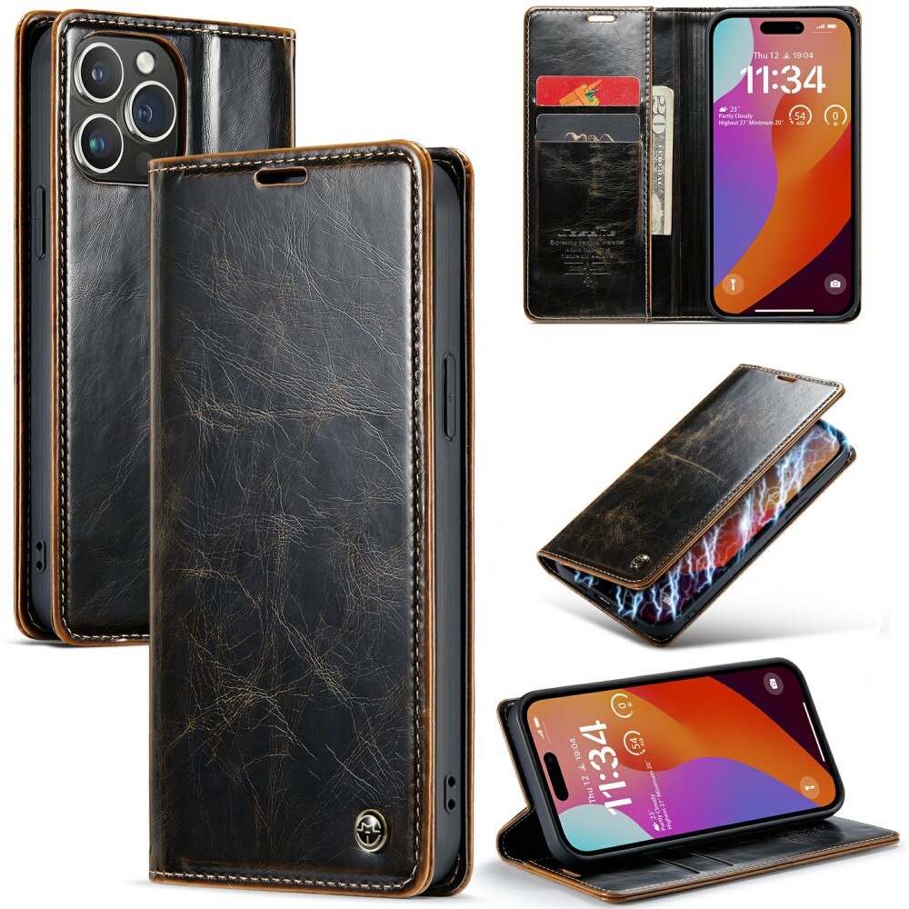Étui en cuir iPhone 16 Pro, marron