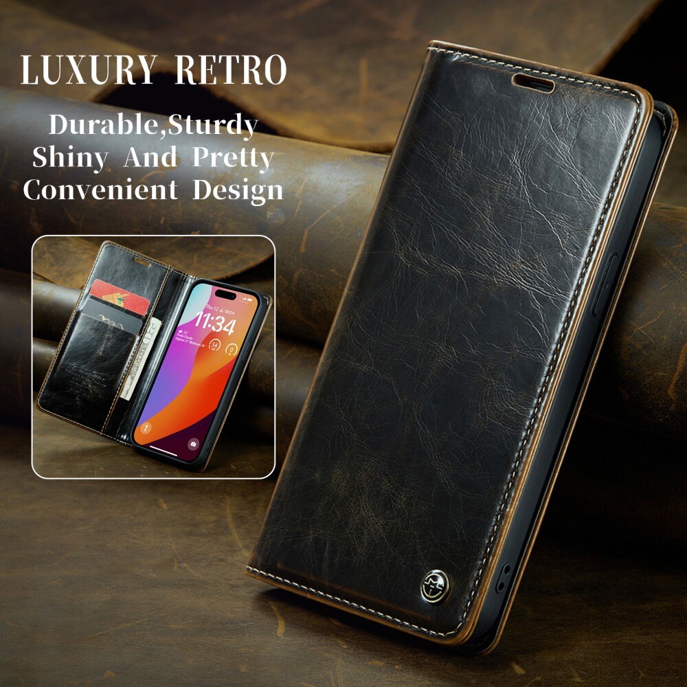 Étui en cuir iPhone 16 Pro, marron