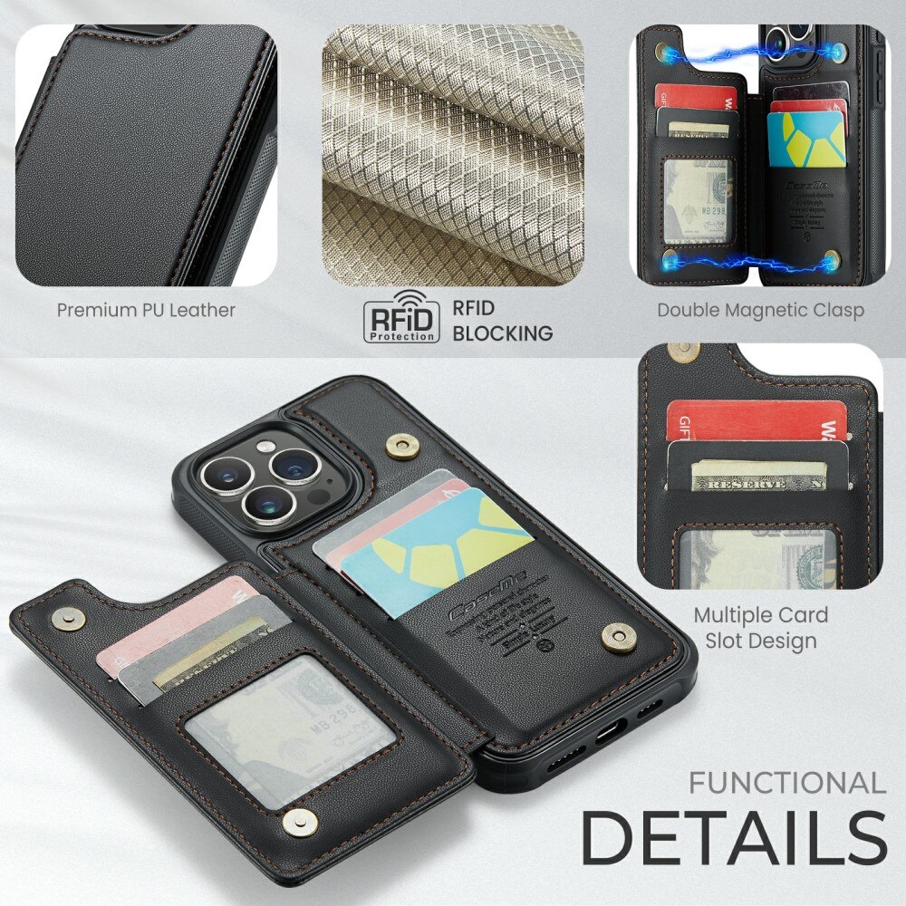 Coque porte-cartes anti-RFID iPhone 16 Pro Max, noir