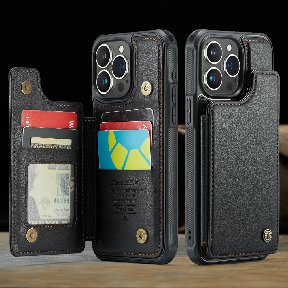 Coque porte-cartes anti-RFID iPhone 16 Pro Max, noir