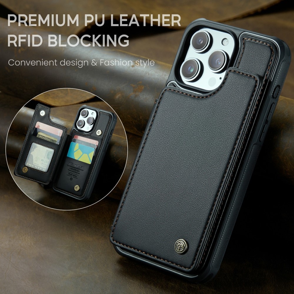 Coque porte-cartes anti-RFID iPhone 16 Pro Max, noir