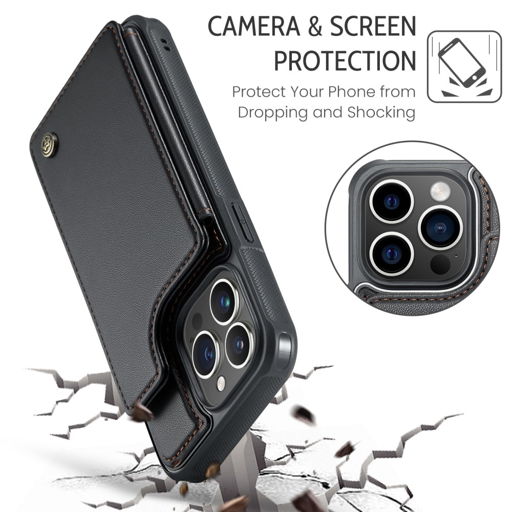 Coque porte-cartes anti-RFID iPhone 16 Pro, noir