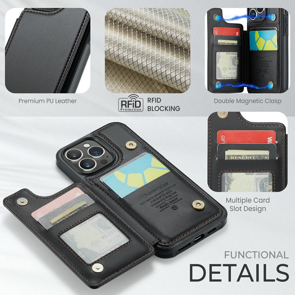 Coque porte-cartes anti-RFID iPhone 16 Pro, noir