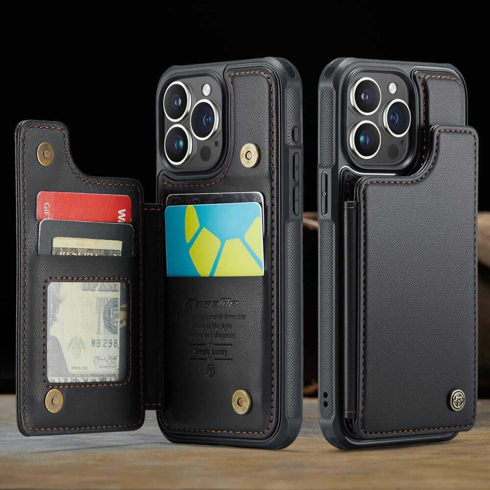 Coque porte-cartes anti-RFID iPhone 16 Pro, noir