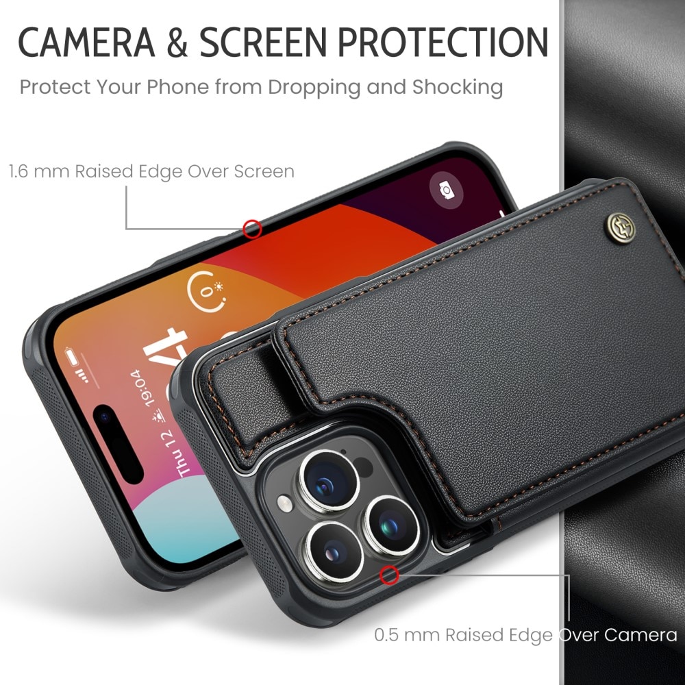 Coque porte-cartes anti-RFID iPhone 16 Pro, noir