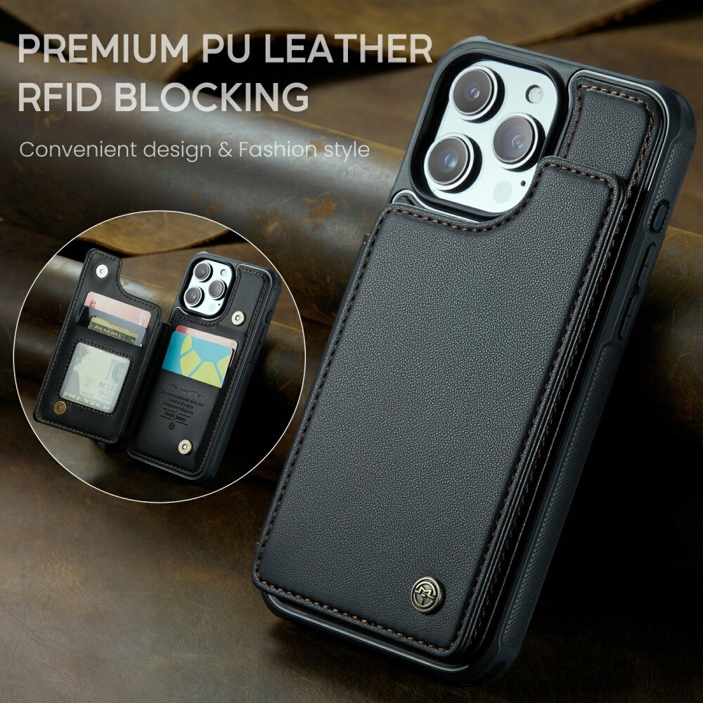 Coque porte-cartes anti-RFID iPhone 16 Pro, noir