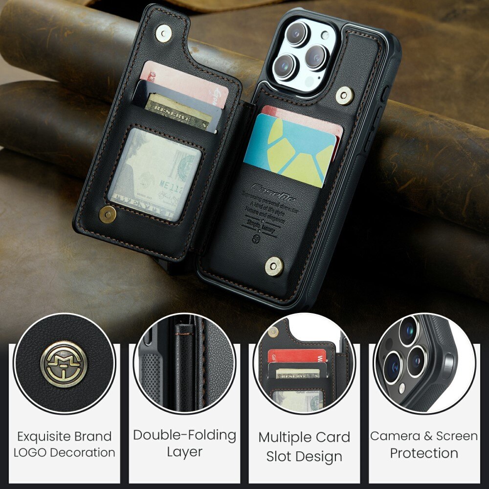 Coque porte-cartes anti-RFID iPhone 16 Pro, noir