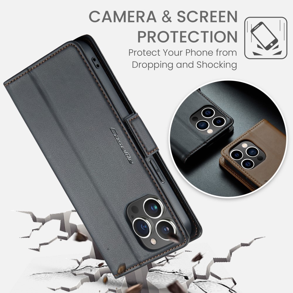 Étui portefeuille mince anti-RFID iPhone 16 Pro Max, Noir