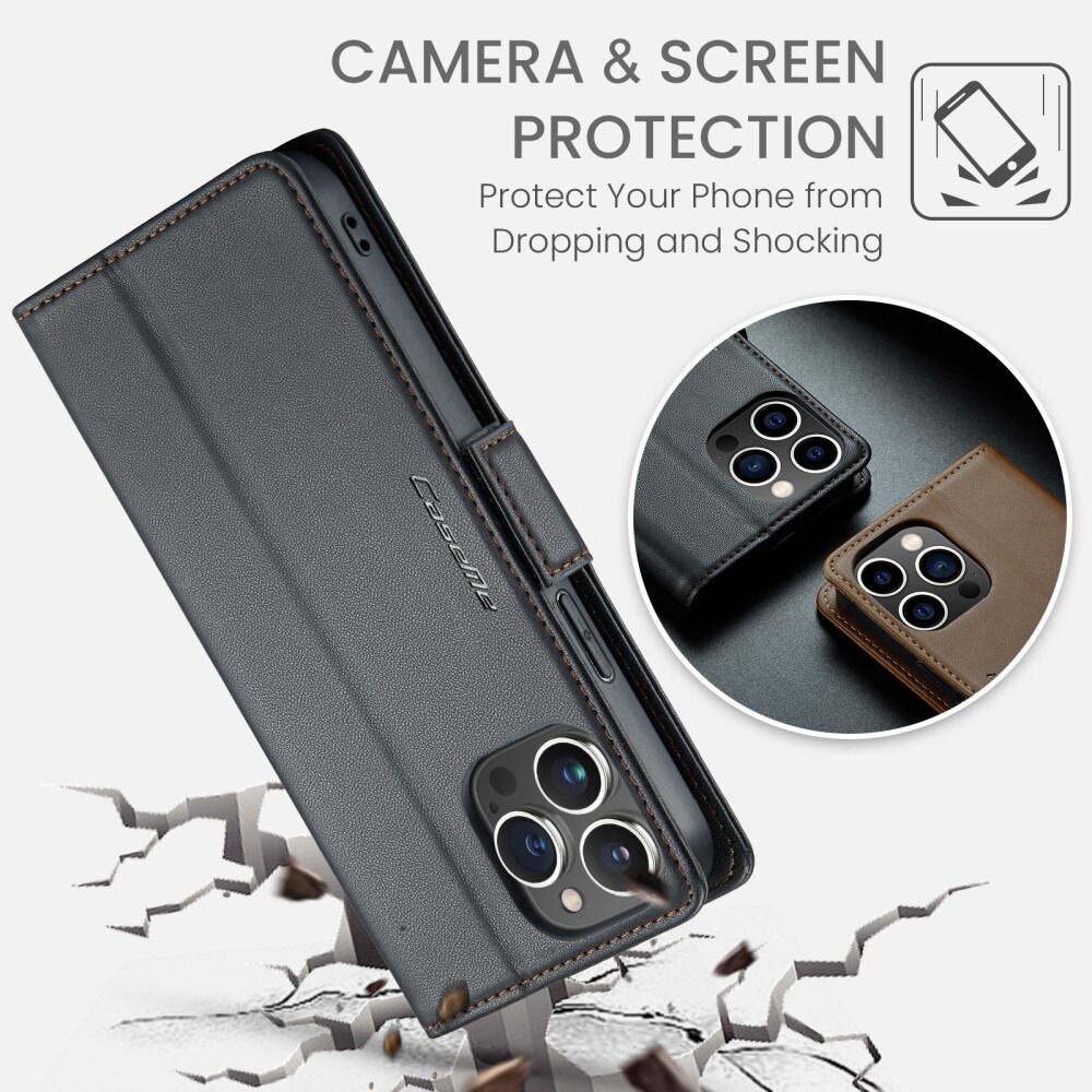 Étui portefeuille mince anti-RFID iPhone 16 Pro, Noir