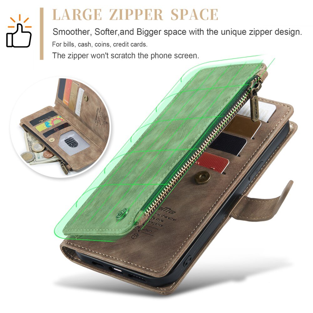 Étui portefeuille à glissière iPhone 16 Pro Max, Marron