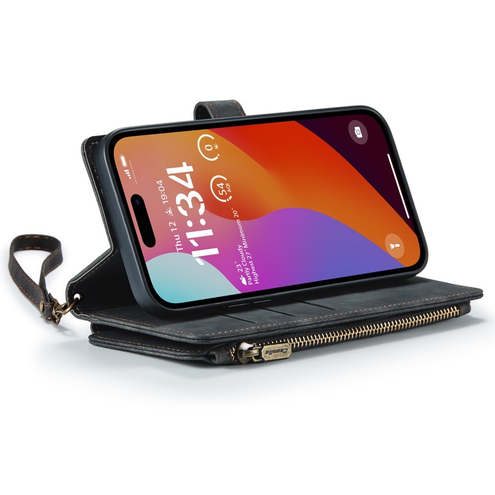 Étui portefeuille à glissière iPhone 16 Pro Max, Noir