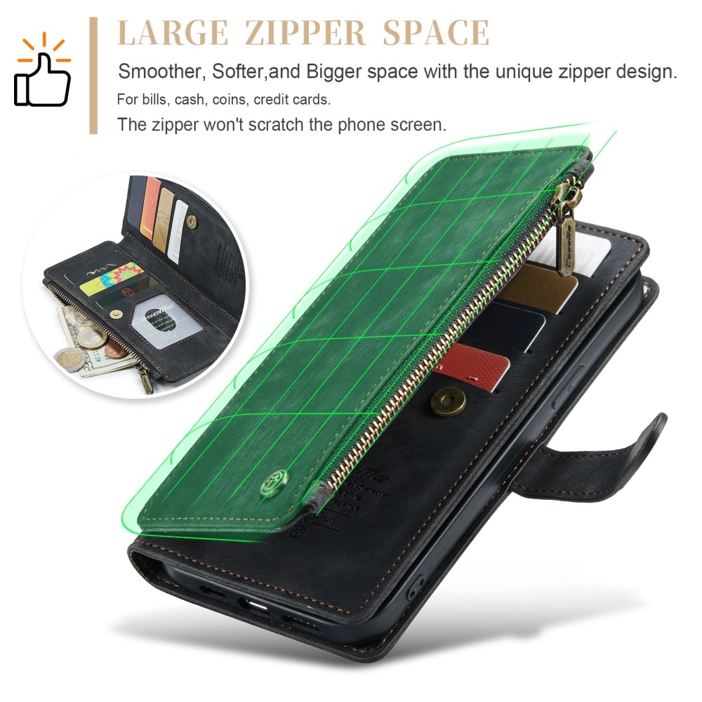 Étui portefeuille à glissière iPhone 16 Pro Max, Noir