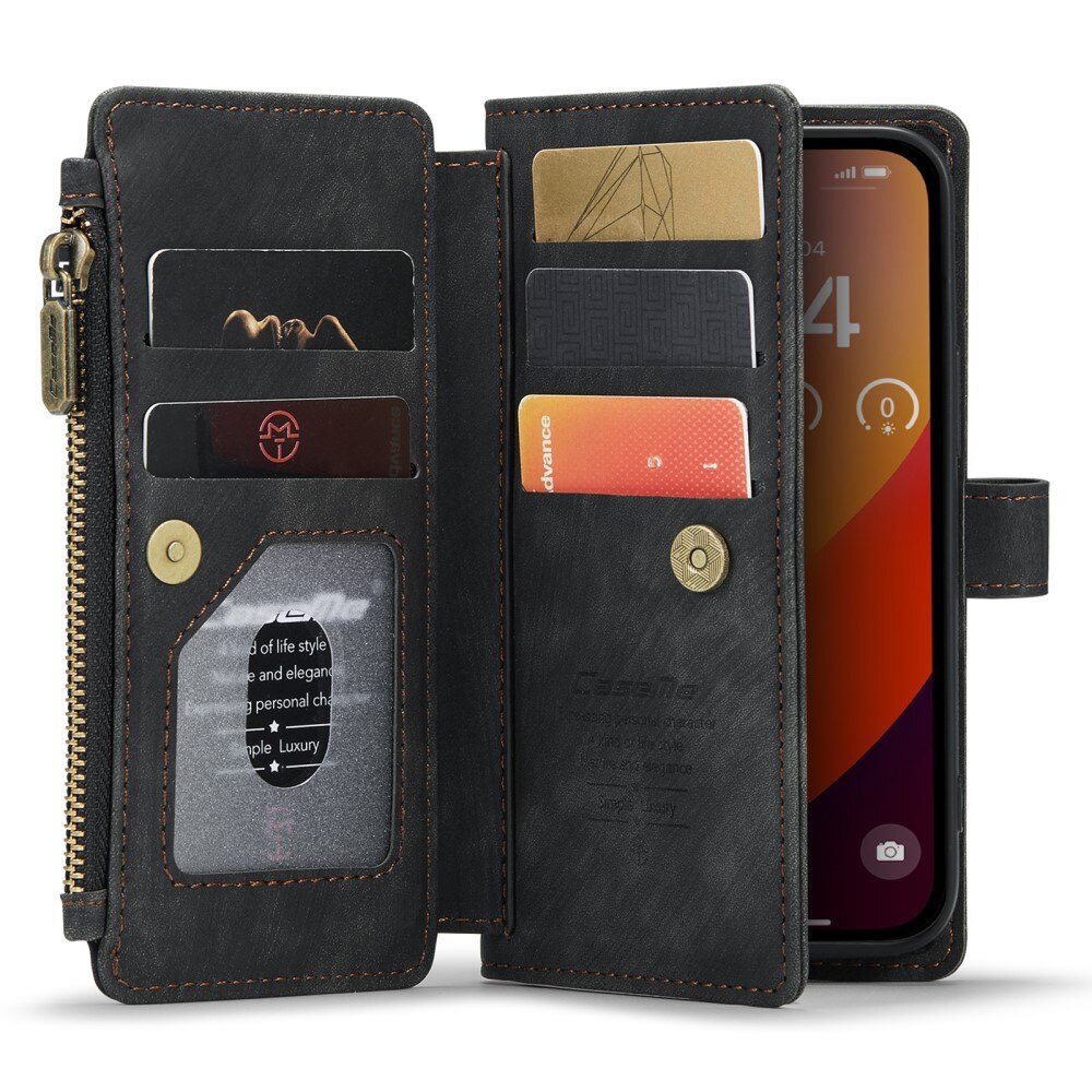 Étui portefeuille à glissière iPhone 16 Pro, Noir