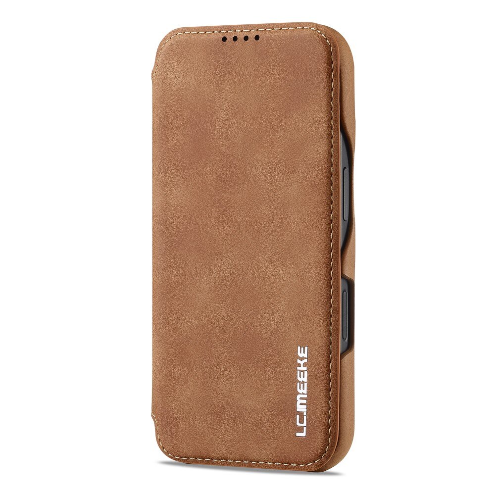 Étui portefeuille mince iPhone 16, cognac