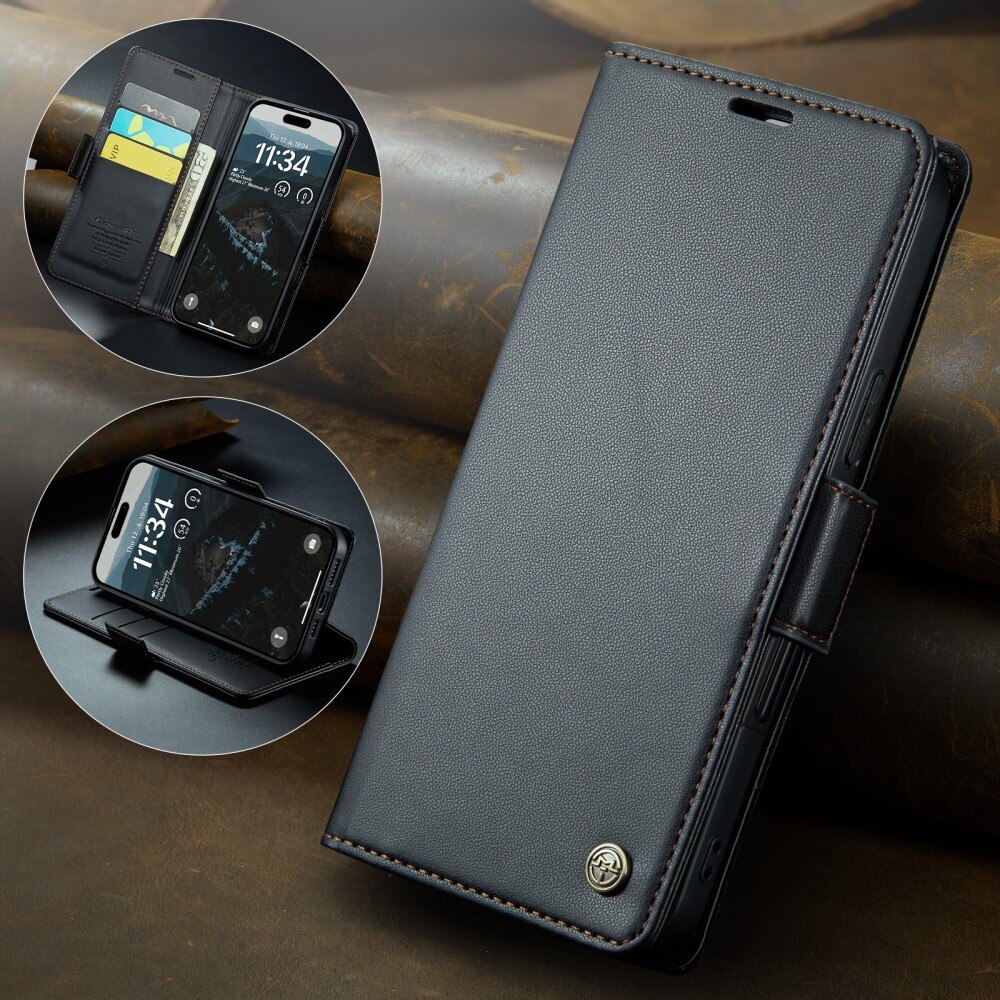 Étui portefeuille mince anti-RFID iPhone 16 Plus, Noir
