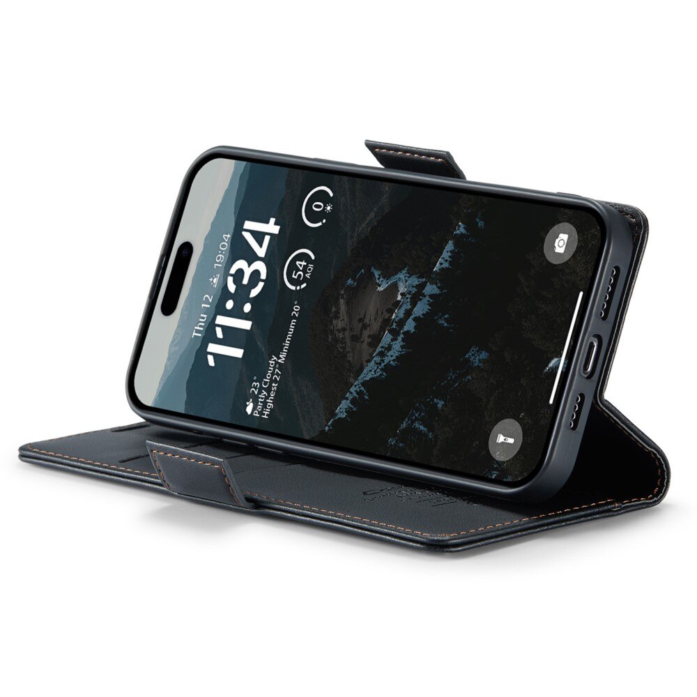 Étui portefeuille mince anti-RFID iPhone 16 Plus, Noir